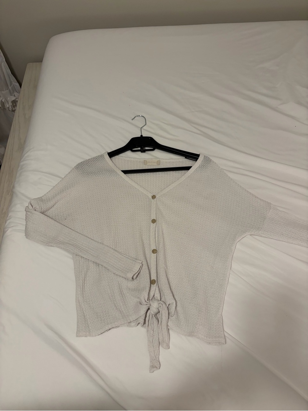 Altar'd State Cream Button-Front Tie-Waist Knit Top
